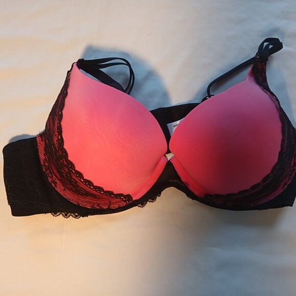 Avenue Body Perfect Plunge Bra 40C Pink Black Lace Underwire Padded - Picture 1 of 5